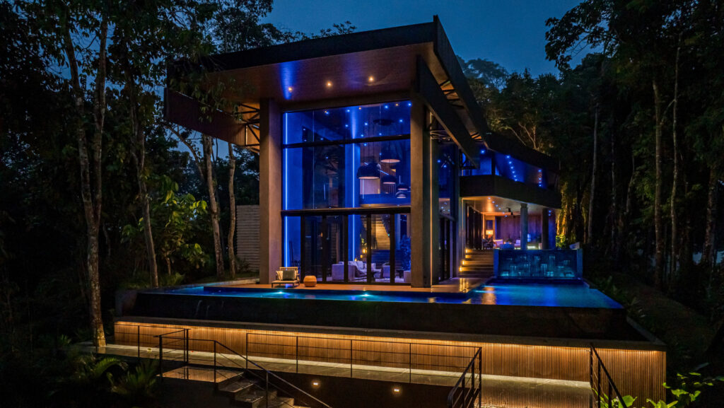 Luxury smart home at night